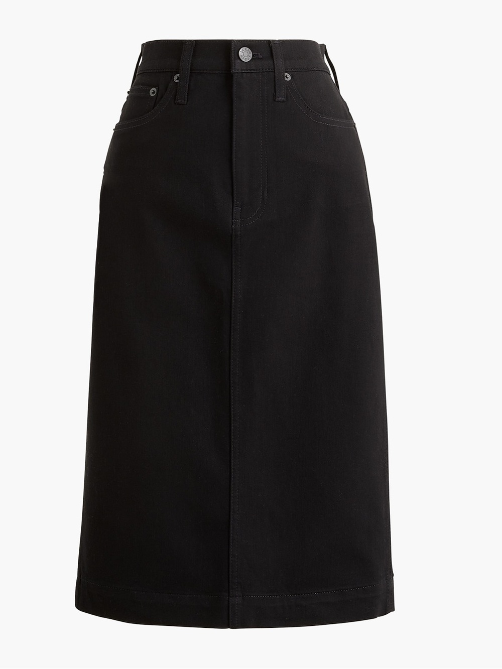 J.Crew Denim Midi Skirt Black Size 6 A-Line High Rise Stretch